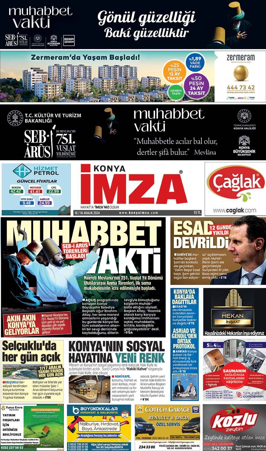 Konya İmza E-Gazete 10 Aralık Salı /  Konya gazete oku- Konya yerel gazete 1