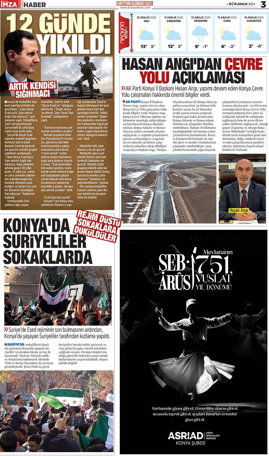 Konya İmza E-Gazete 10 Aralık Salı /  Konya gazete oku- Konya yerel gazete 3