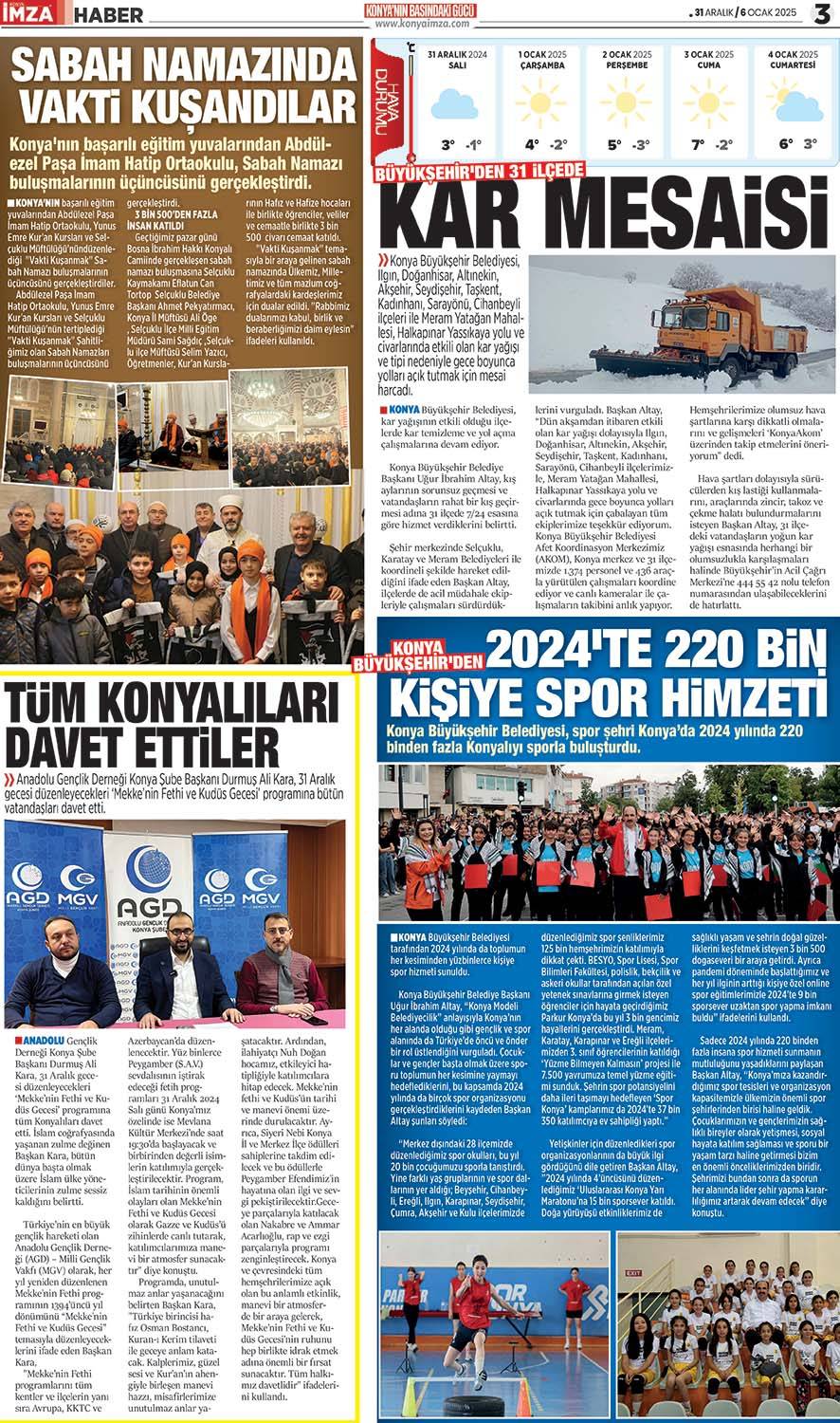 Konya İmza E-GAZETE 31 Aralık/6 Ocak 2025- Konya gazete oku - Yerel gazete oku 3