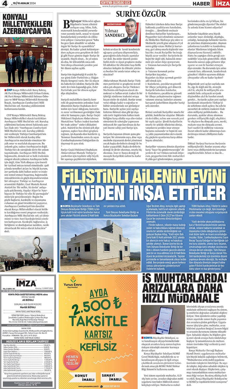 Konya İmza E-Gazete 10 Aralık Salı /  Konya gazete oku- Konya yerel gazete 4