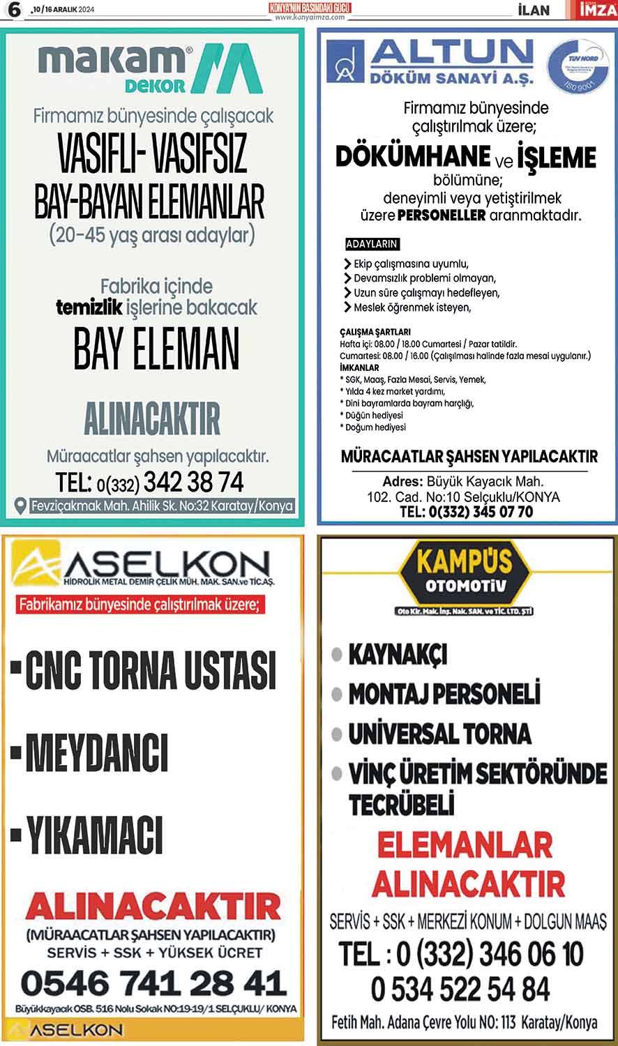 Konya İmza E-Gazete 10 Aralık Salı /  Konya gazete oku- Konya yerel gazete 6