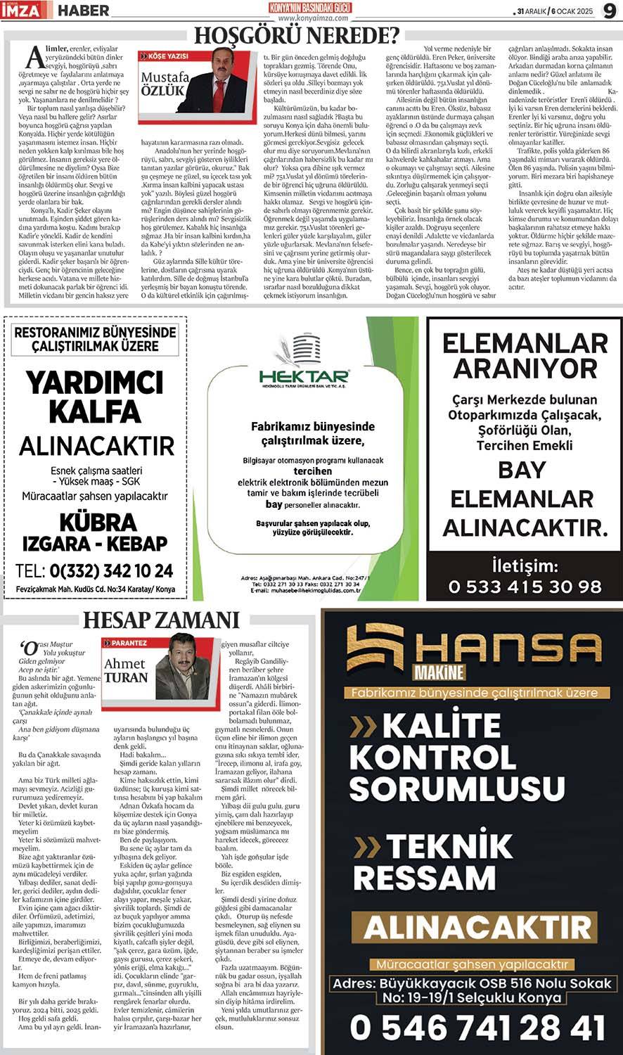 Konya İmza E-GAZETE 31 Aralık/6 Ocak 2025- Konya gazete oku - Yerel gazete oku 9