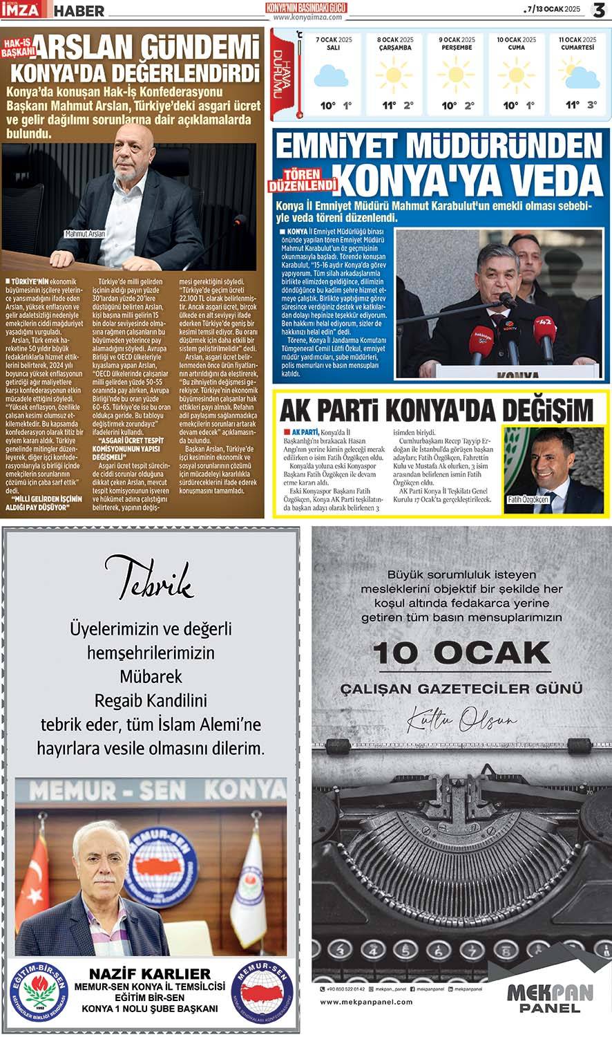 Konya İmza E-Gazete 7/13 Ocak 2025 - Konya gazete oku - Konya yerel gazeteler 3