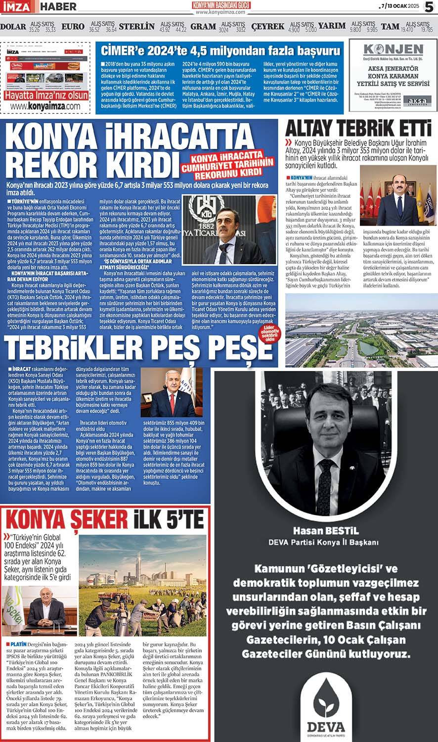 Konya İmza E-Gazete 7/13 Ocak 2025 - Konya gazete oku - Konya yerel gazeteler 5