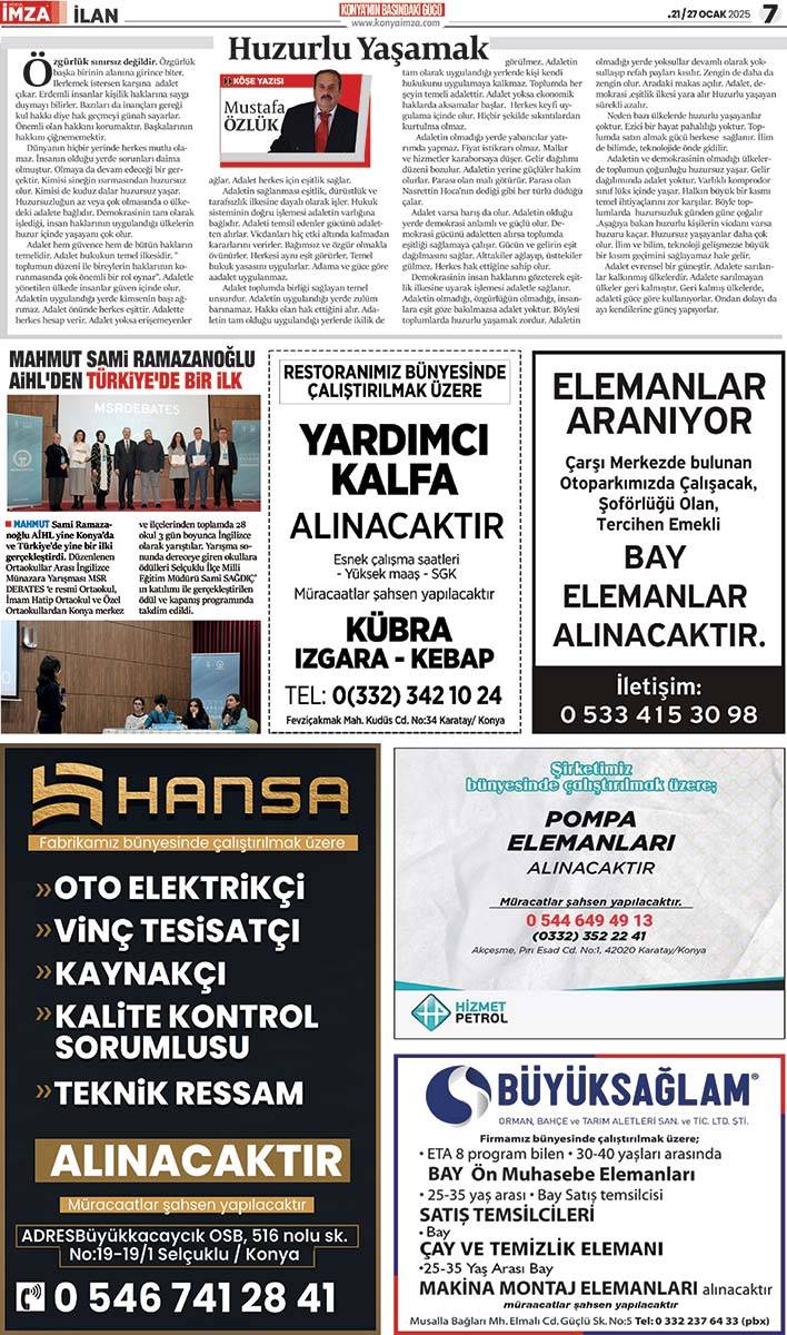 Konya İmza E - Gazete! 21 / 27 Ocak 2025 7