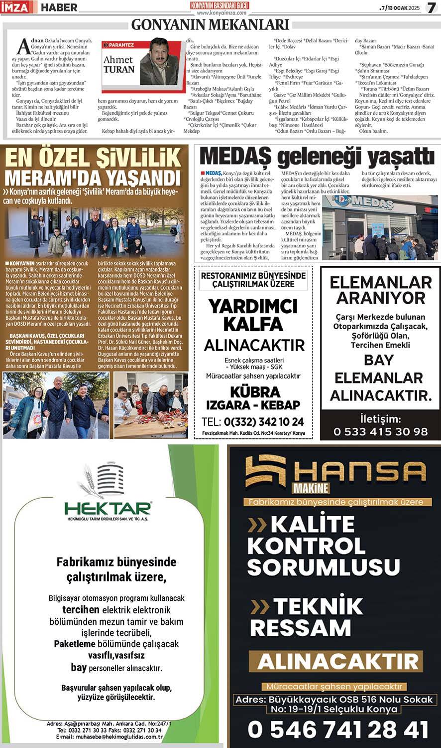 Konya İmza E-Gazete 7/13 Ocak 2025 - Konya gazete oku - Konya yerel gazeteler 7