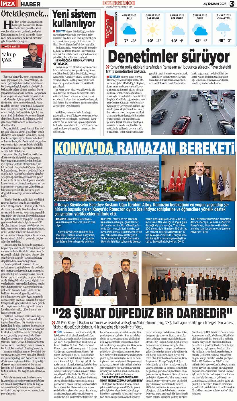 Konya İmza E-GAZETE! 4 / 10 Mart 2025 - Konya gazete oku - Konya yerel gazeteler 3