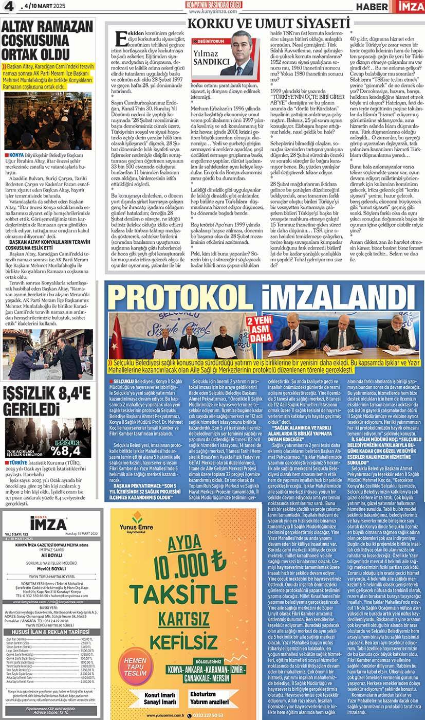 Konya İmza E-GAZETE! 4 / 10 Mart 2025 - Konya gazete oku - Konya yerel gazeteler 4