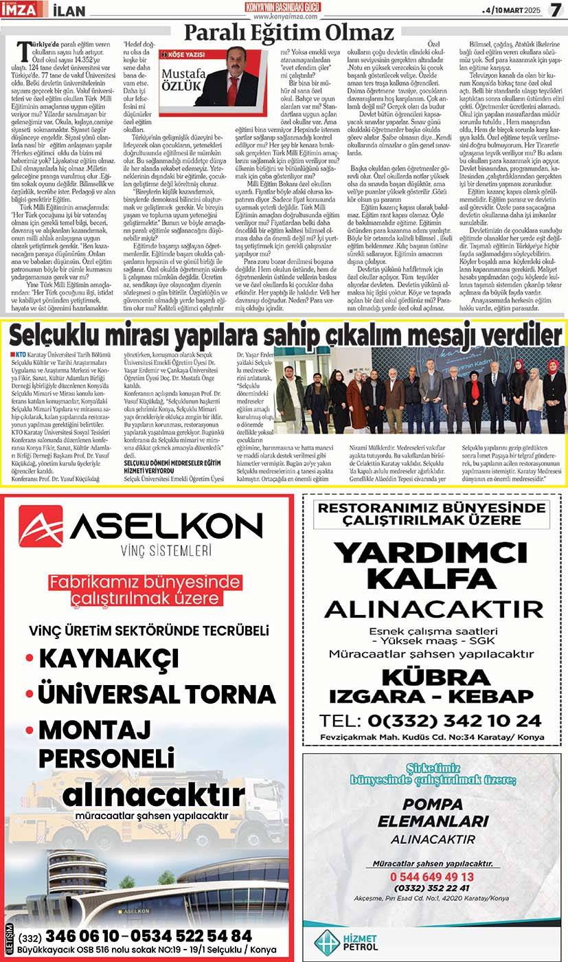 Konya İmza E-GAZETE! 4 / 10 Mart 2025 - Konya gazete oku - Konya yerel gazeteler 7