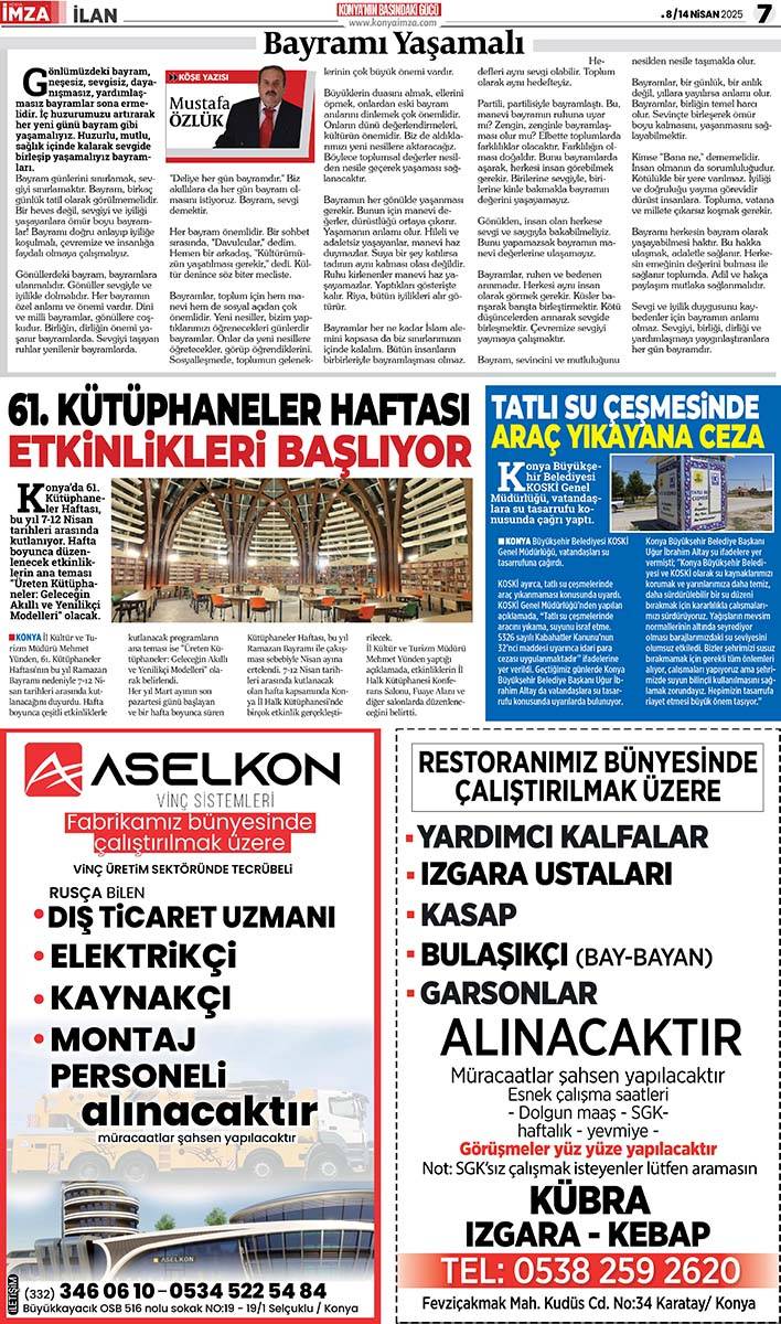 Konya İmza E-GAZETE (8 /14 Nisan 2025) 7
