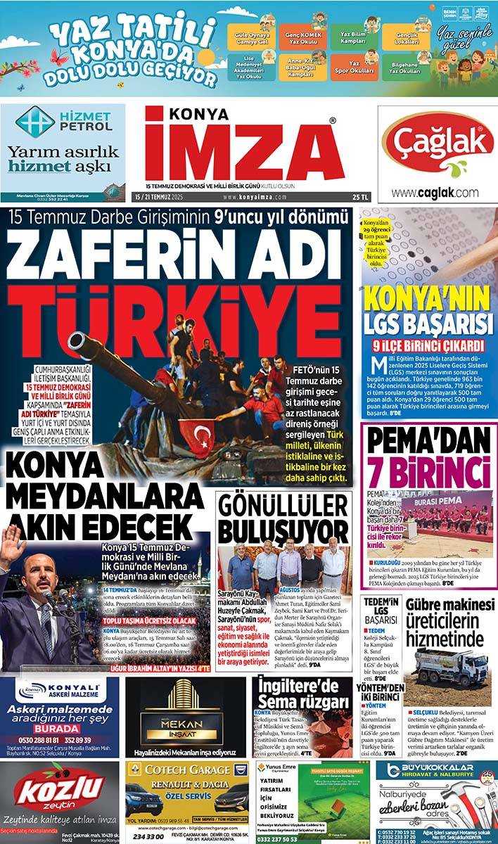 Konya İmza E-GAZETE (15/21Temmuz 2025) 1