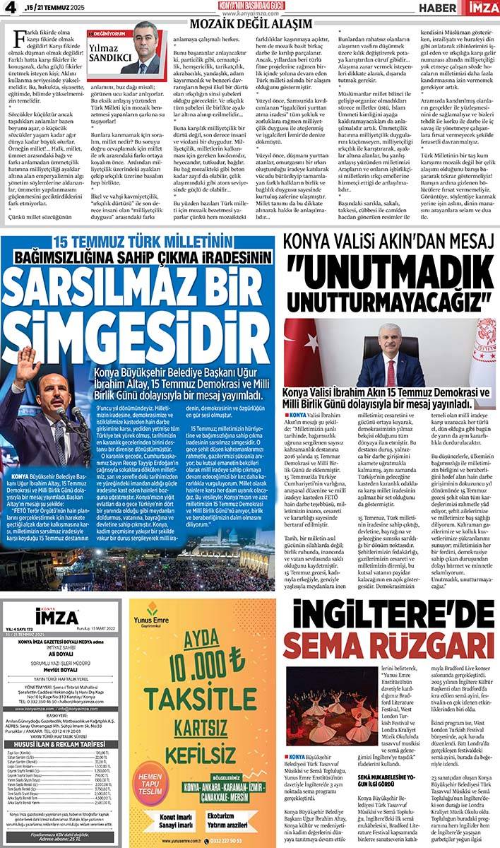 Konya İmza E-GAZETE (15/21Temmuz 2025) 4