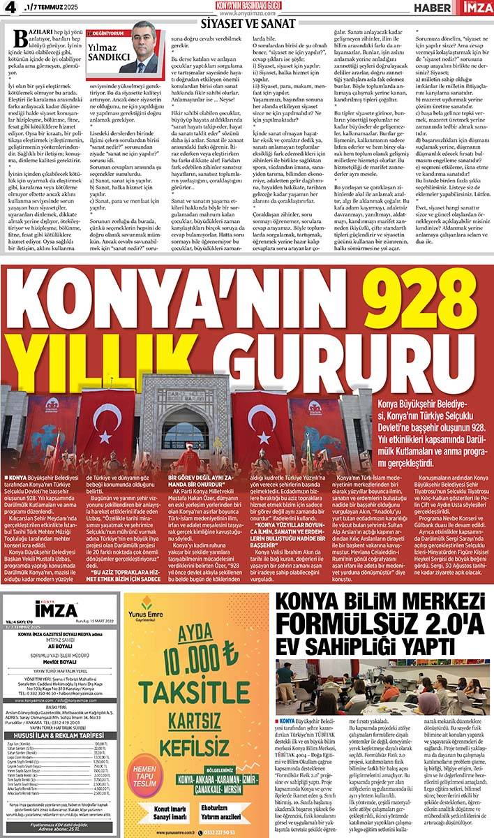 Konya İmza E-GAZETE 1 / 7 Temmuz 2025 4
