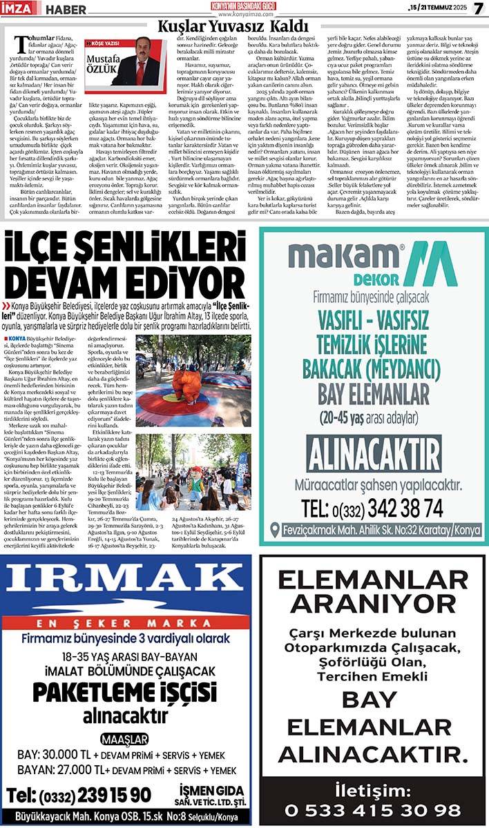 Konya İmza E-GAZETE (15/21Temmuz 2025) 7