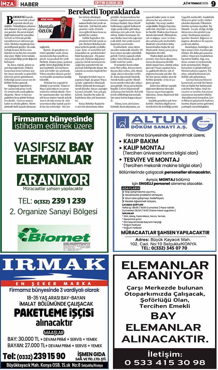 Konya İmza E-GAZETE 8 / 14 Temmuz 2025 8