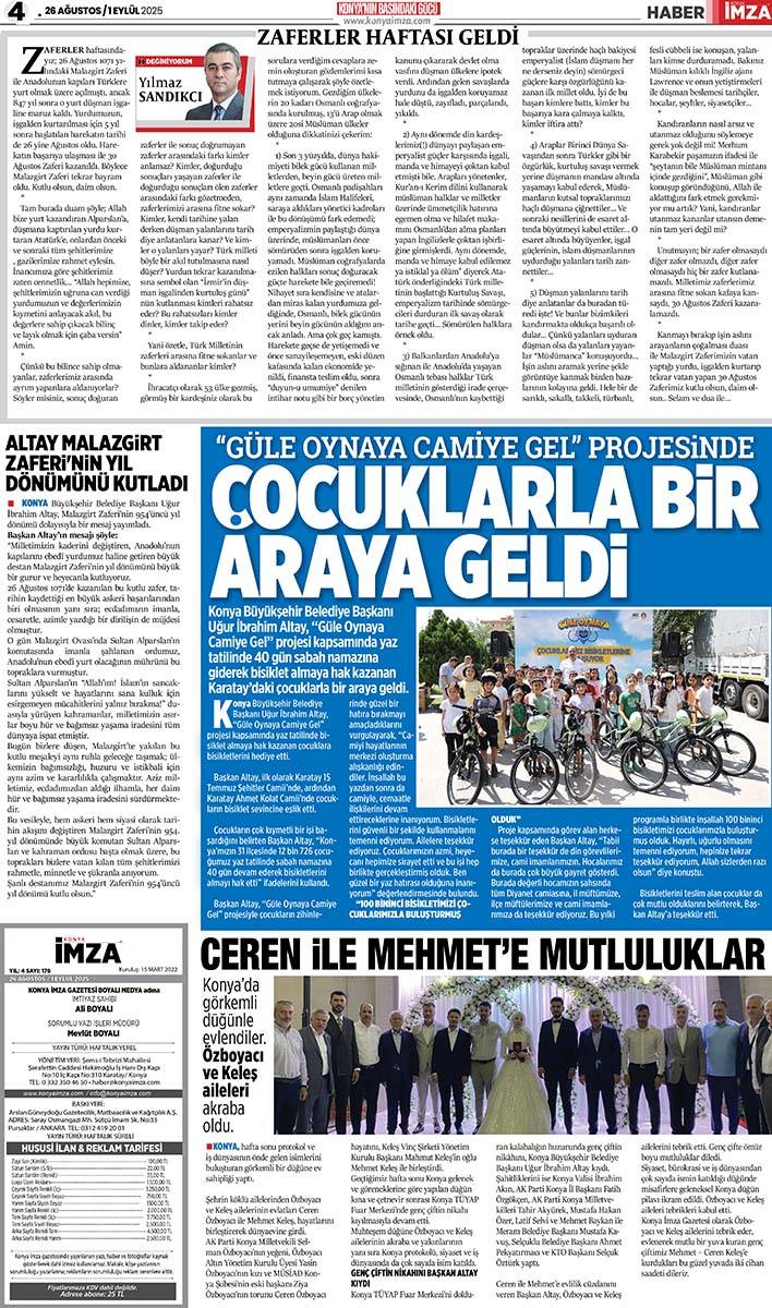 Konya İmza E-GAZETE (26 Ağustos / 1 Eylül 2025) 4