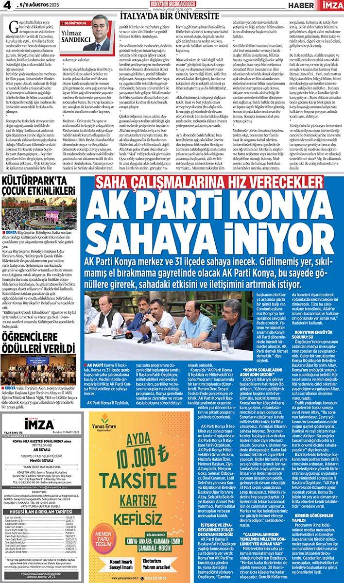 Konya İmza E-GAZETE (5 / 11 Ağustos 2025) 4