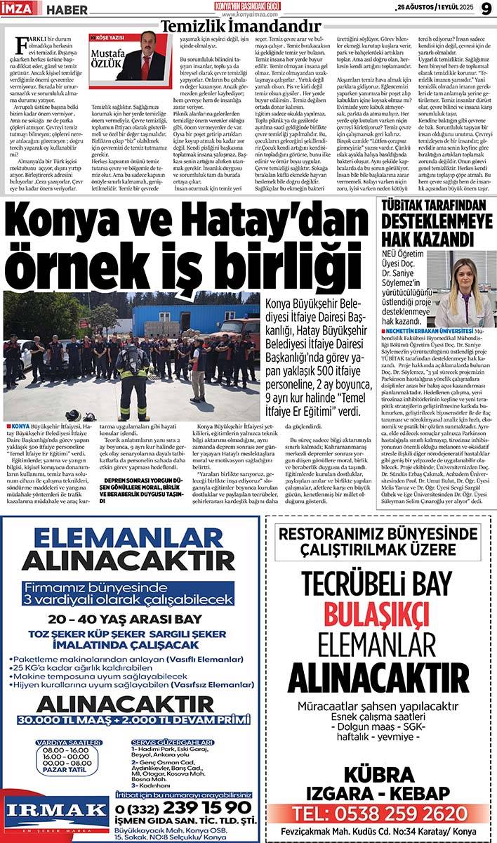 Konya İmza E-GAZETE (26 Ağustos / 1 Eylül 2025) 9