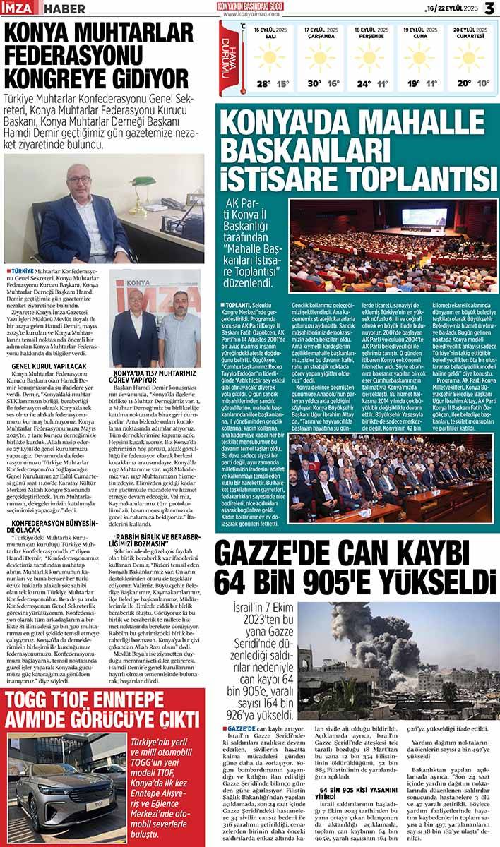 Konya İmza E-GAZETE (16 / 22 Eylül 2025) 3
