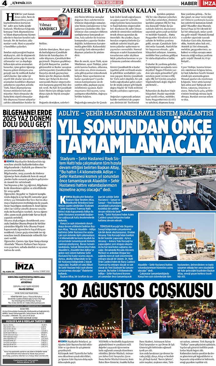 Konya İmza E- GAZETE (2 / 8 Eylül 2025) 4