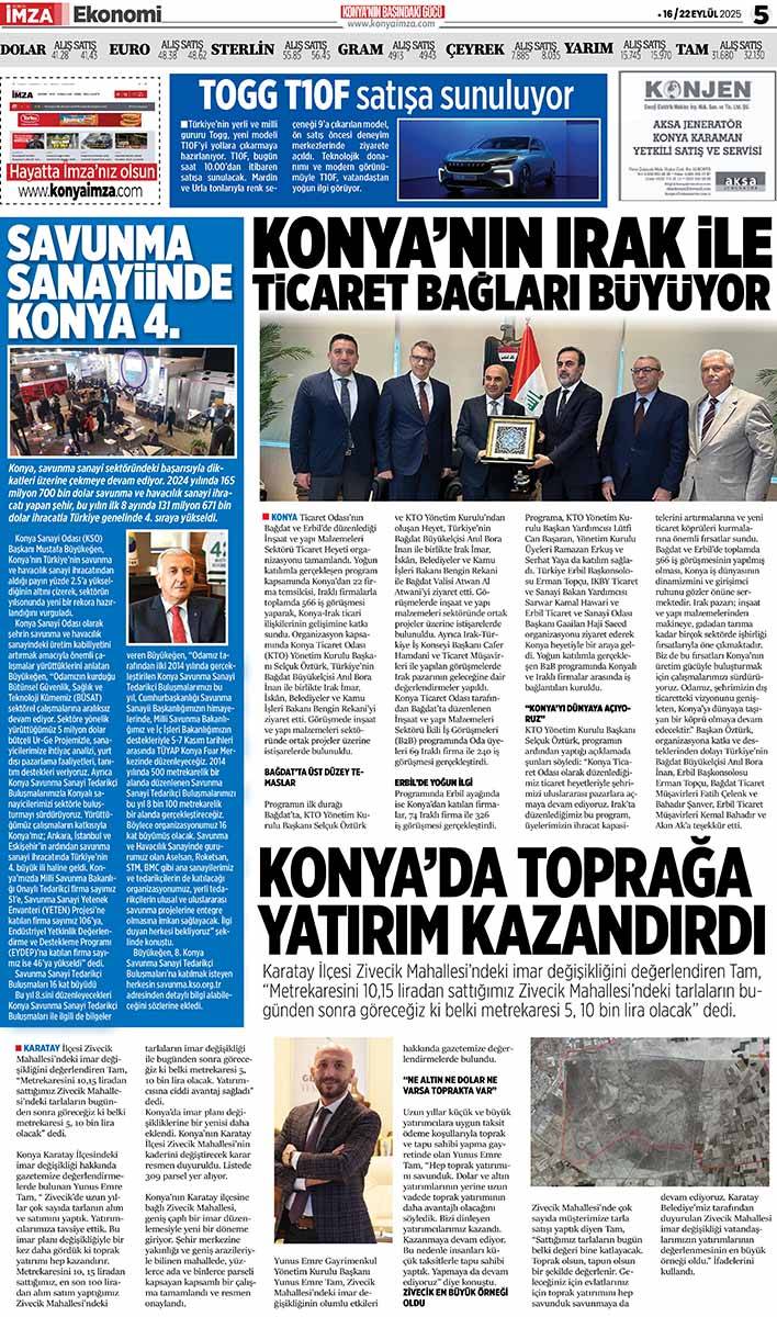 Konya İmza E-GAZETE (16 / 22 Eylül 2025) 5