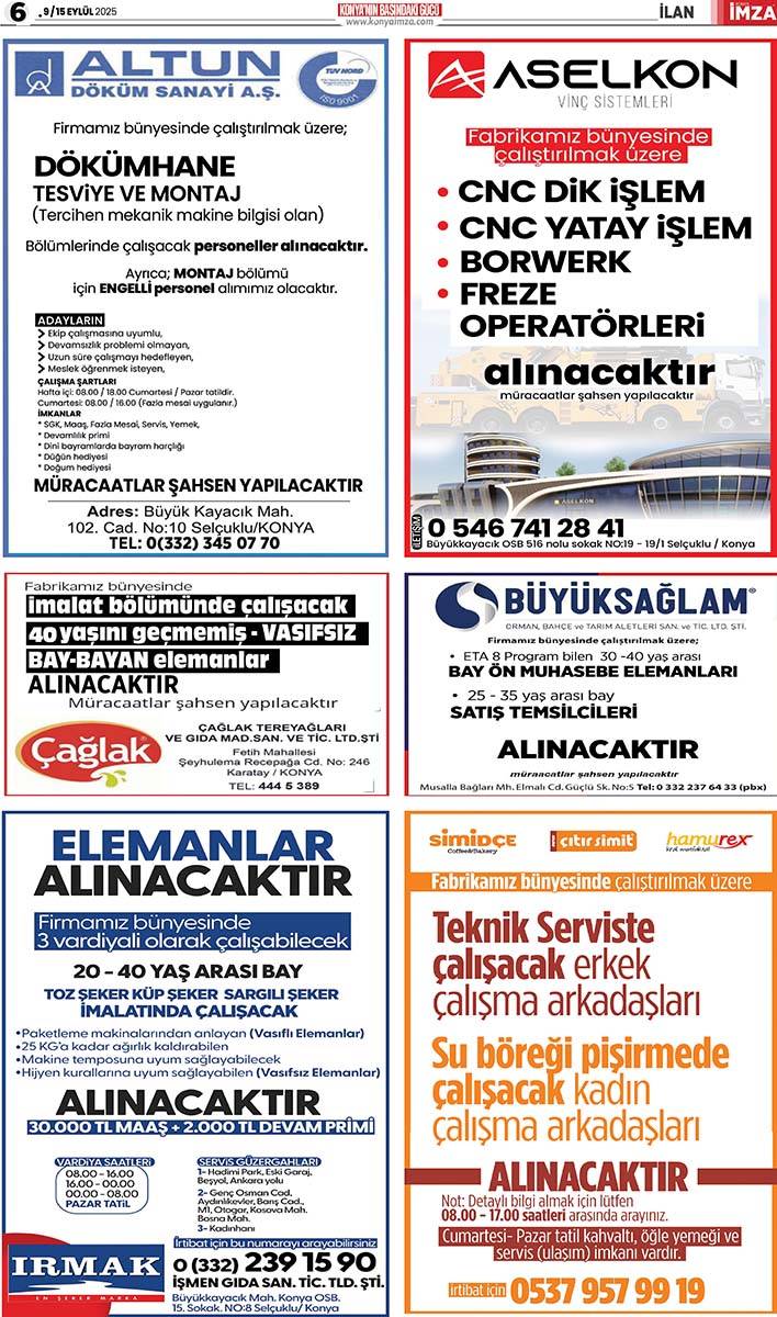 Konya İmza E-GAZETE (9 / 15 Eylül 2025) 6