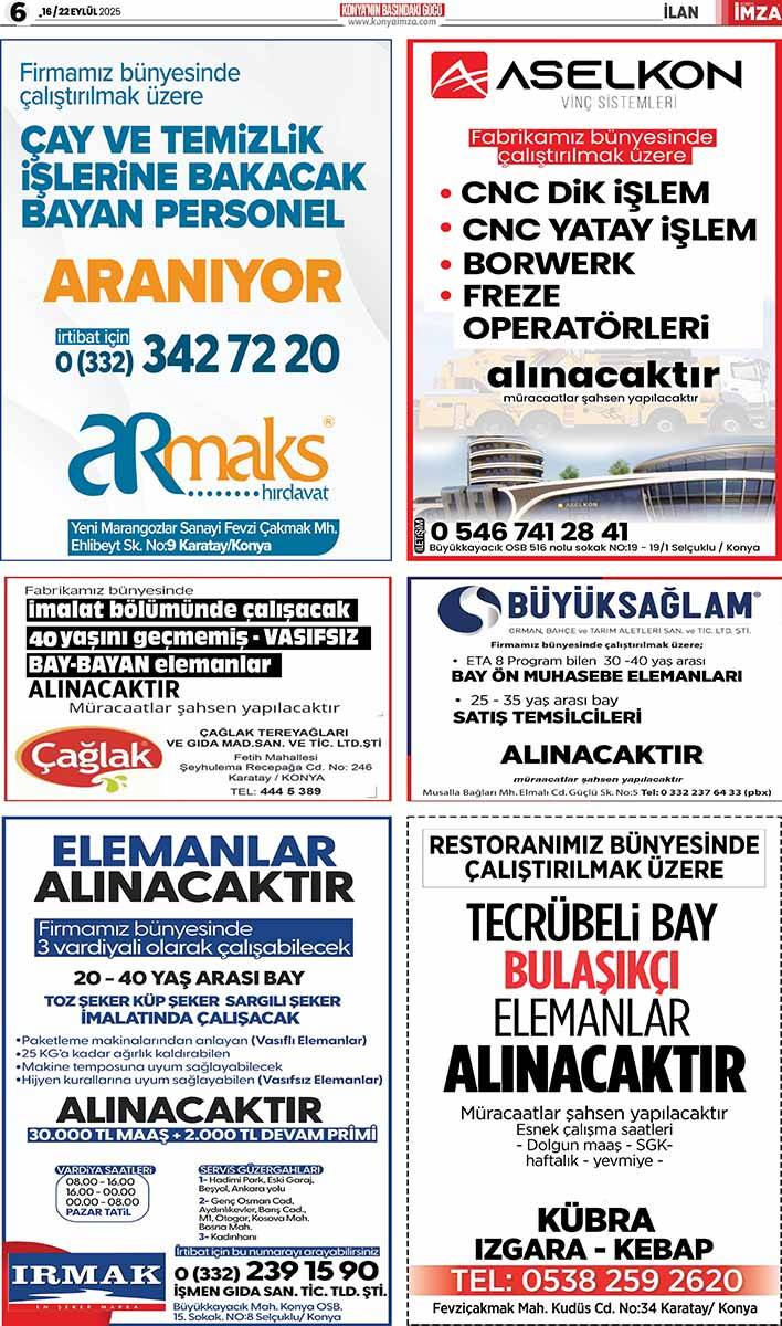 Konya İmza E-GAZETE (16 / 22 Eylül 2025) 6