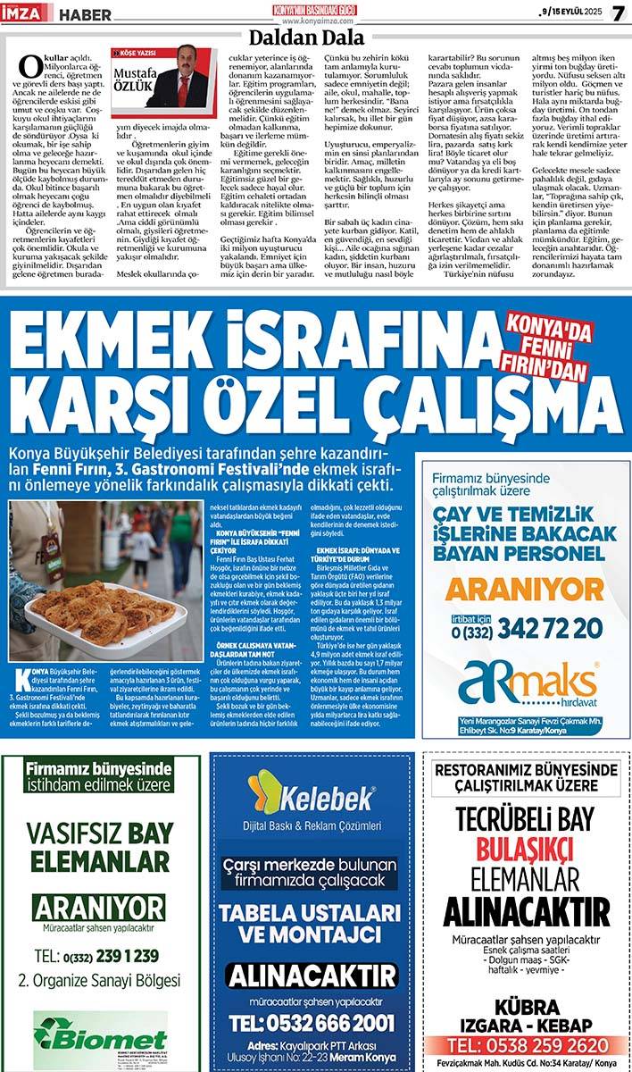 Konya İmza E-GAZETE (9 / 15 Eylül 2025) 7