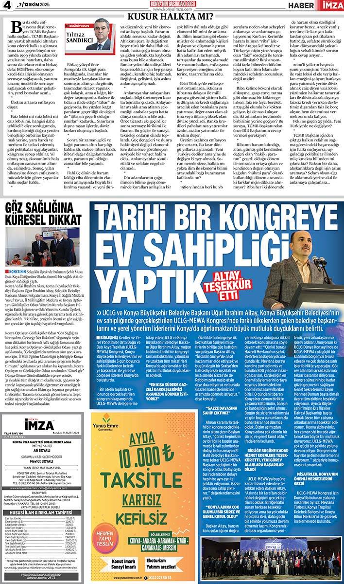 Konya İmza E-GAZETE 30 Eylül / (7 / 13 Ekim 2025) 4