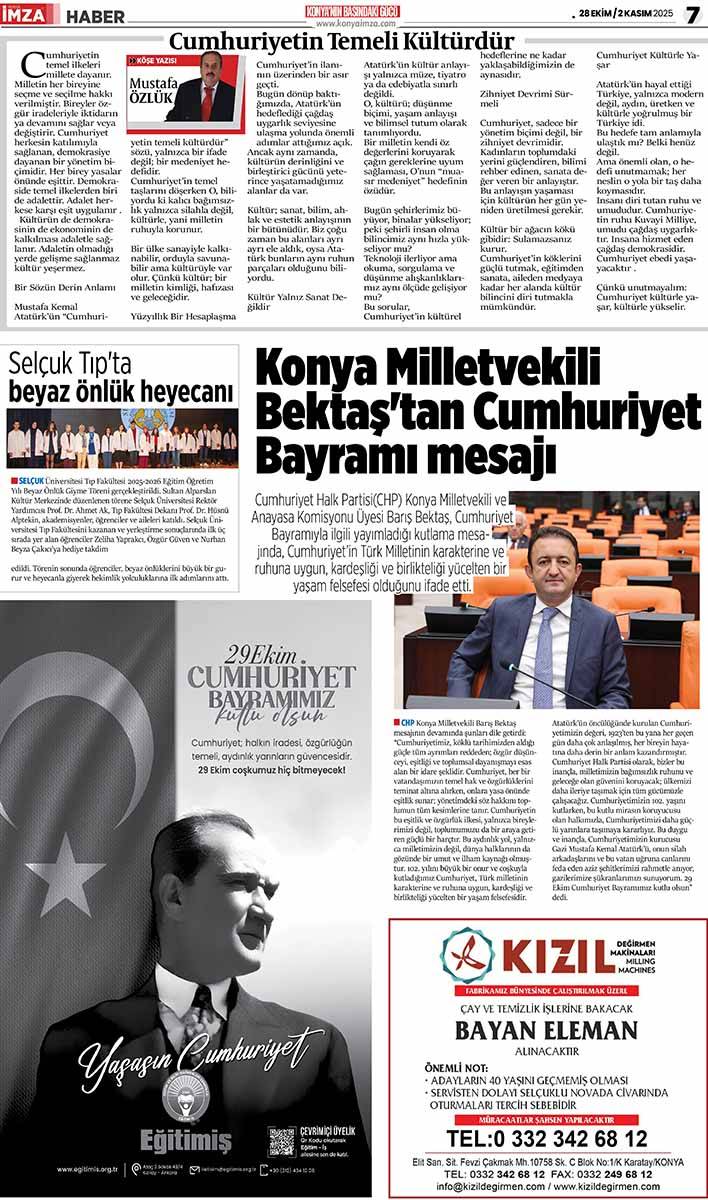 Konya İmza E-GAZETE (28 Ekim 3 Kasım 2025) 7