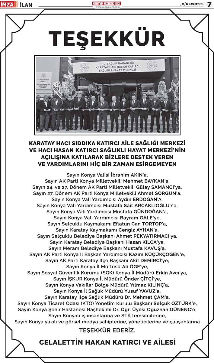 Konya İmza E-GAZETE  (11 / 17 Kasım 2025) 7