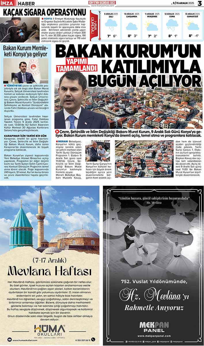 Konya İmza E-GAZETE (9 / 15 Aralık 2025) 3