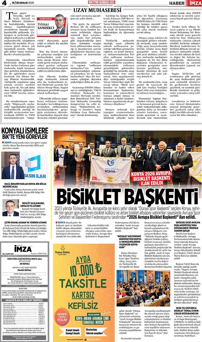 Konya İmza E-GAZETE (16 / 22 Aralık 2025) 4