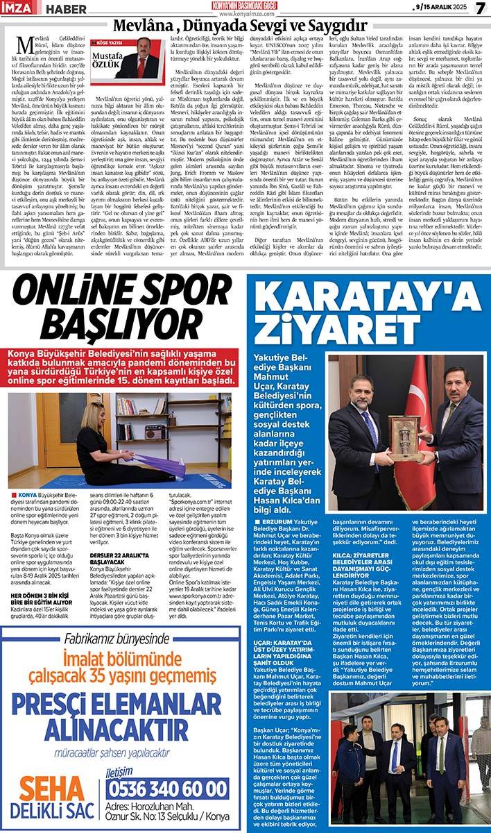 Konya İmza E-GAZETE (9 / 15 Aralık 2025) 7