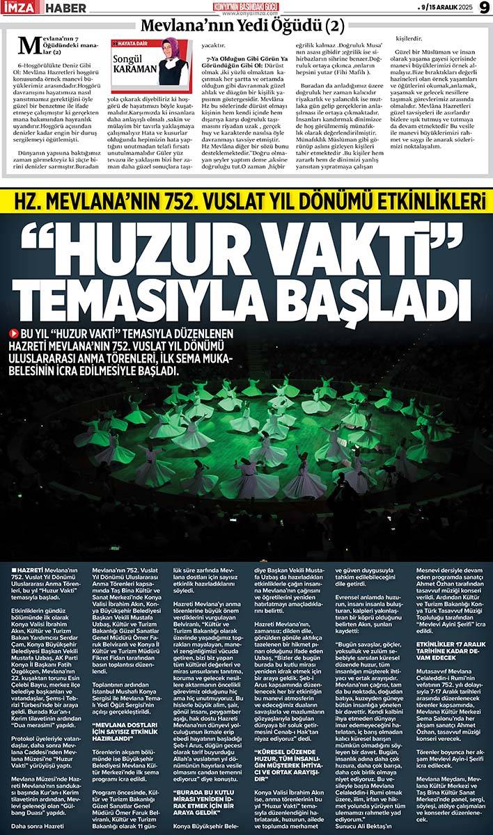 Konya İmza E-GAZETE (9 / 15 Aralık 2025) 9