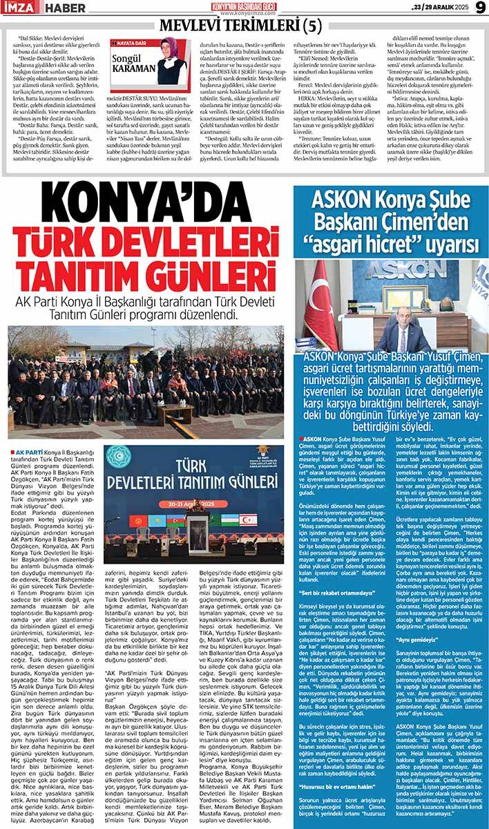 Konya İmza E-GAZETE (23 / 29 Aralık 2025) 9