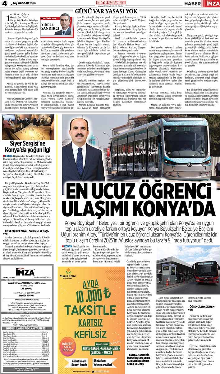 Konya İmza E-GAZETE (14 / 20 Ocak 2026) 4