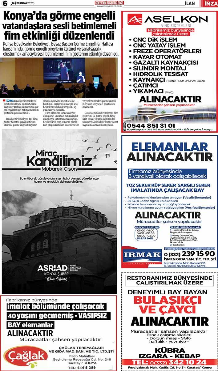 Konya İmza E-GAZETE (14 / 20 Ocak 2026) 6