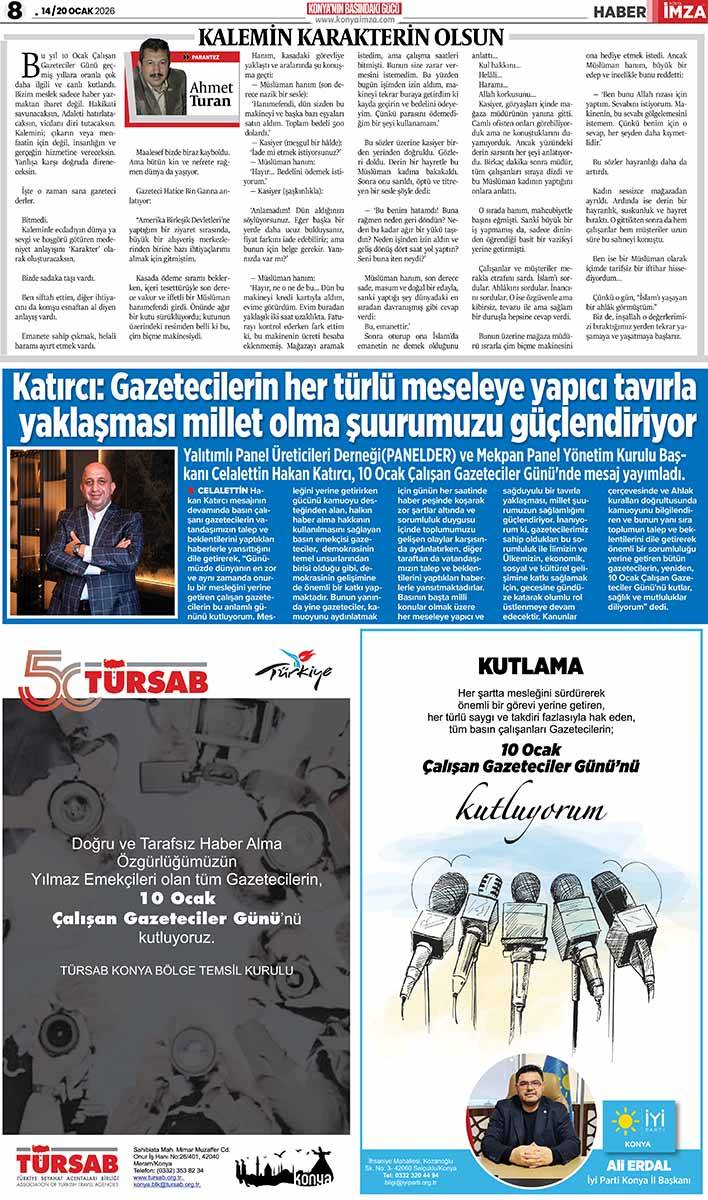 Konya İmza E-GAZETE (14 / 20 Ocak 2026) 8
