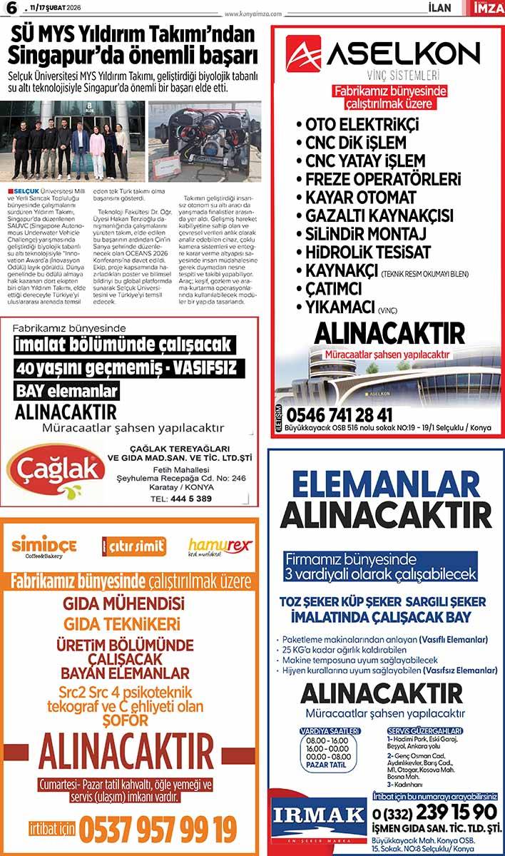 Konya İmza E-GAZETE (11 / 17 Şubat 2026) 6