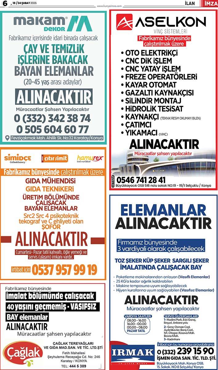 Konya İmza E-GAZETE (18 / 24 Şubat 2026) 6