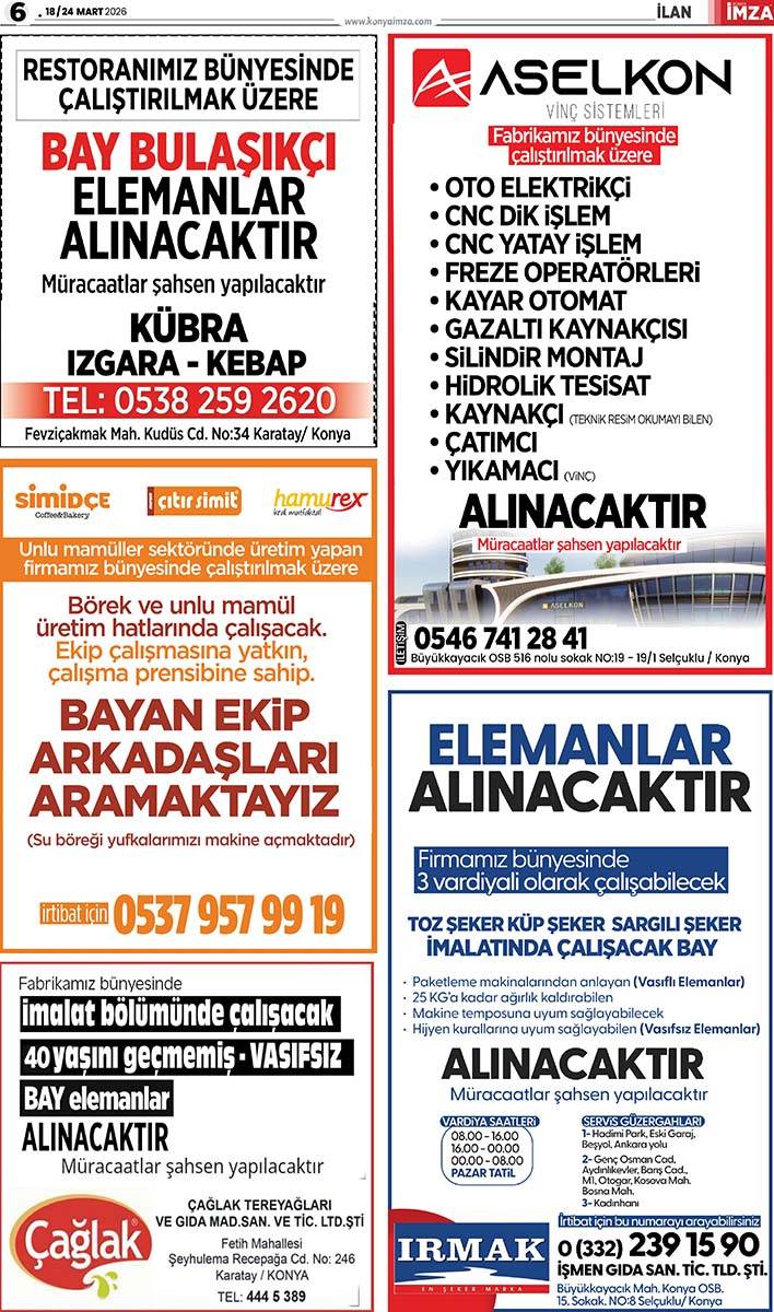 Konya İmza E GAZETE (18 / 24 Mart 2026) 6