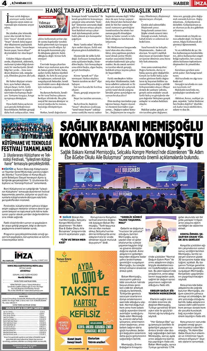 Konya İmza E-Gazete (8 / 14 Nisan 2026) 4