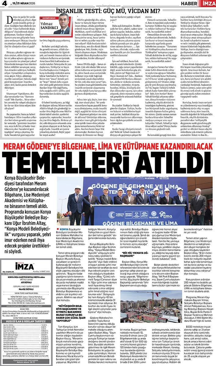 Konya İmza E-Gazete (15 / 21 Nisan 2026) 4