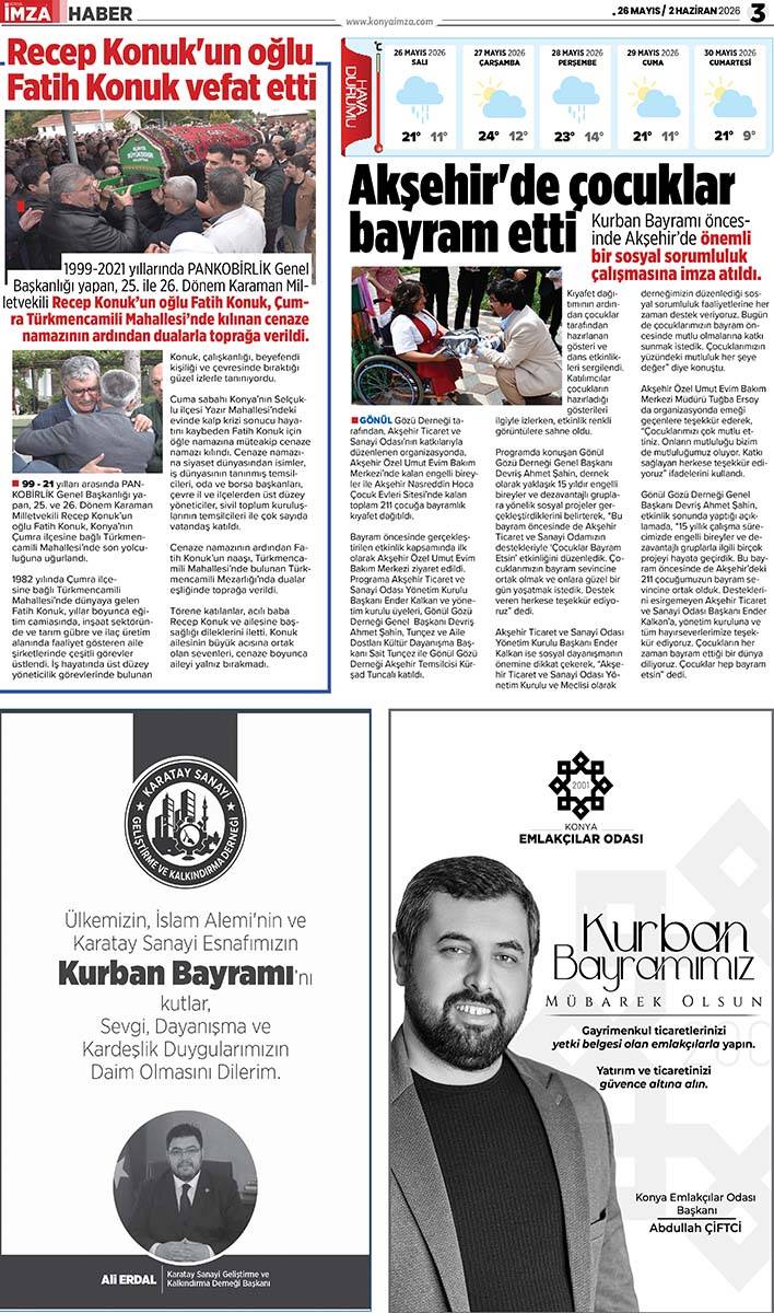 Konya İmza E-GAZETE (26 Mayıs / 2 Haziran 2026) 3