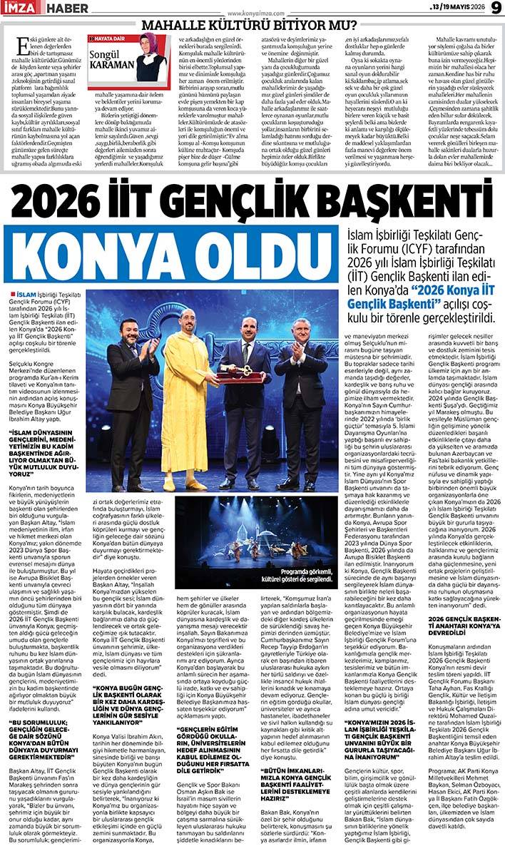 Konya İmza E-GAZETE (13 / 19 Mayıs 2026) 9