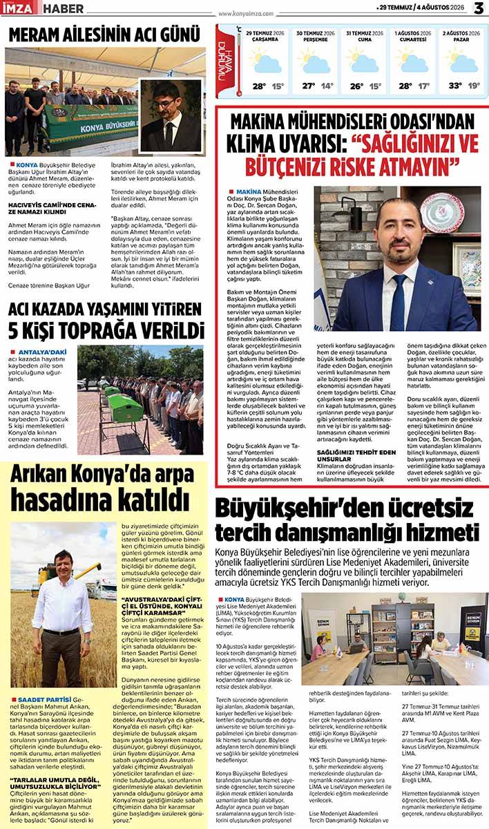Konya İmza E-GAZETE (29 Temmuz/ 4 Ağustos 2026) 3