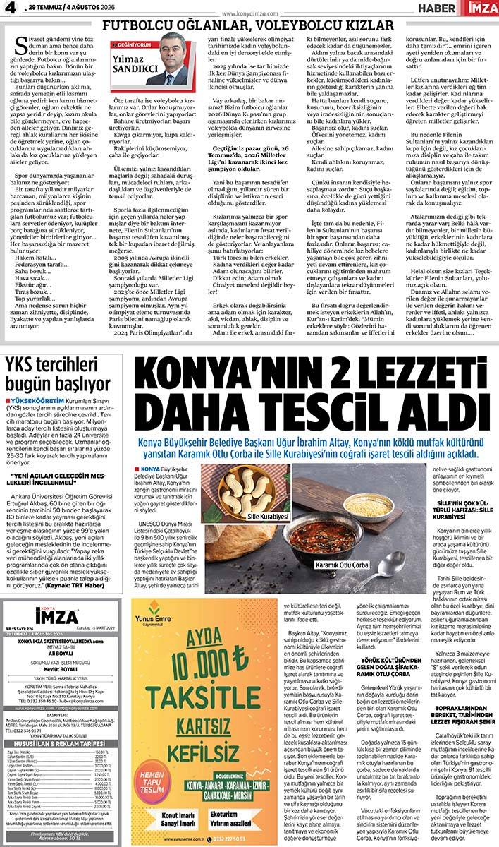 Konya İmza E-GAZETE (29 Temmuz/ 4 Ağustos 2026) 4