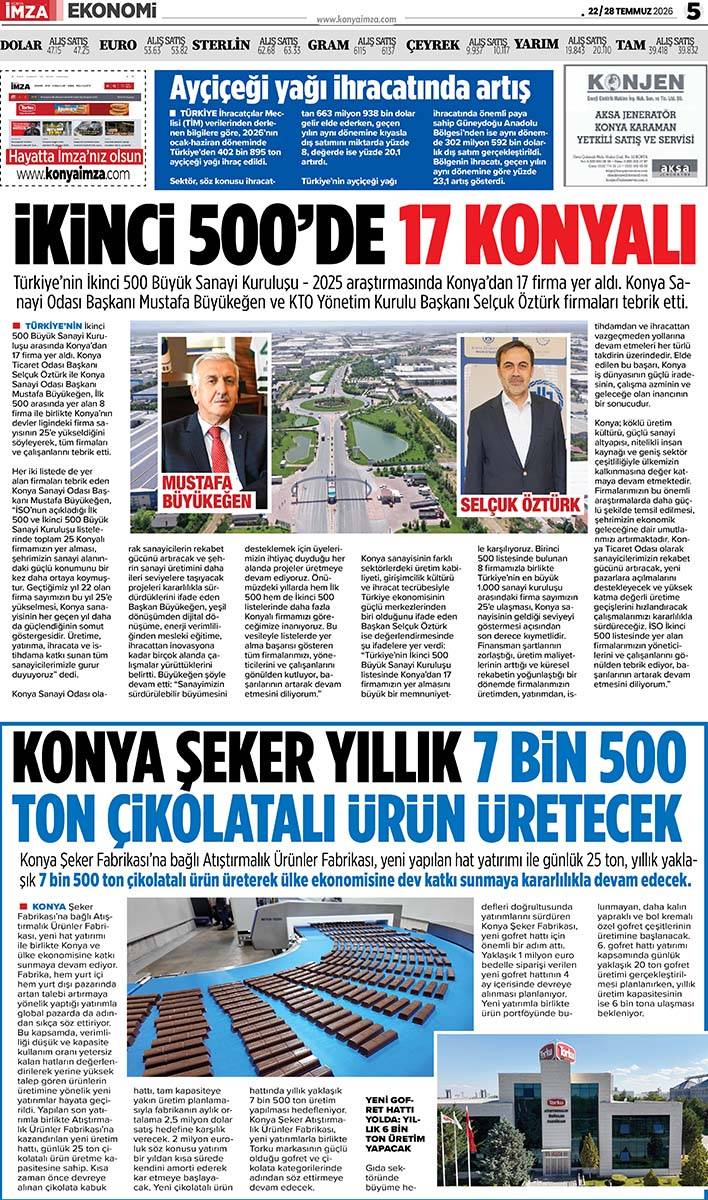 Konya İmza E-GAZETE (22 / 28 Temmuz 2026) 5