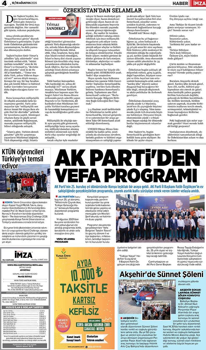 Konya İmza E-GAZETE (12 / 18 Ağustos 2026) 4